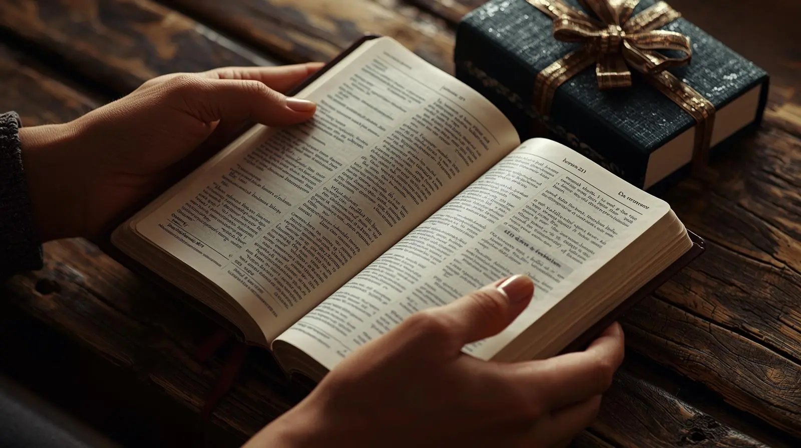 Bible verses for sister birthday with open Bible and gift