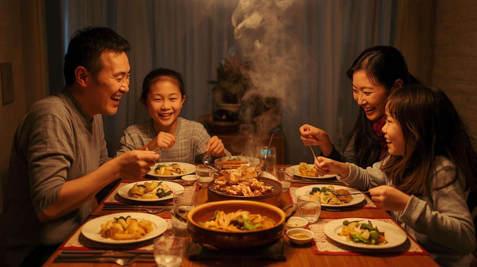 Family dinner at dusk representing good evening wishes for family and evening blessings