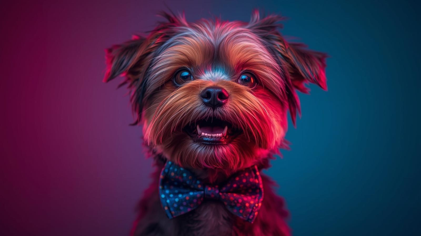 Small dog in birthday bow tie posing for Instagram photo