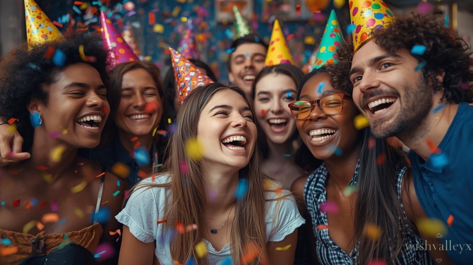 Friends laughing at a birthday party