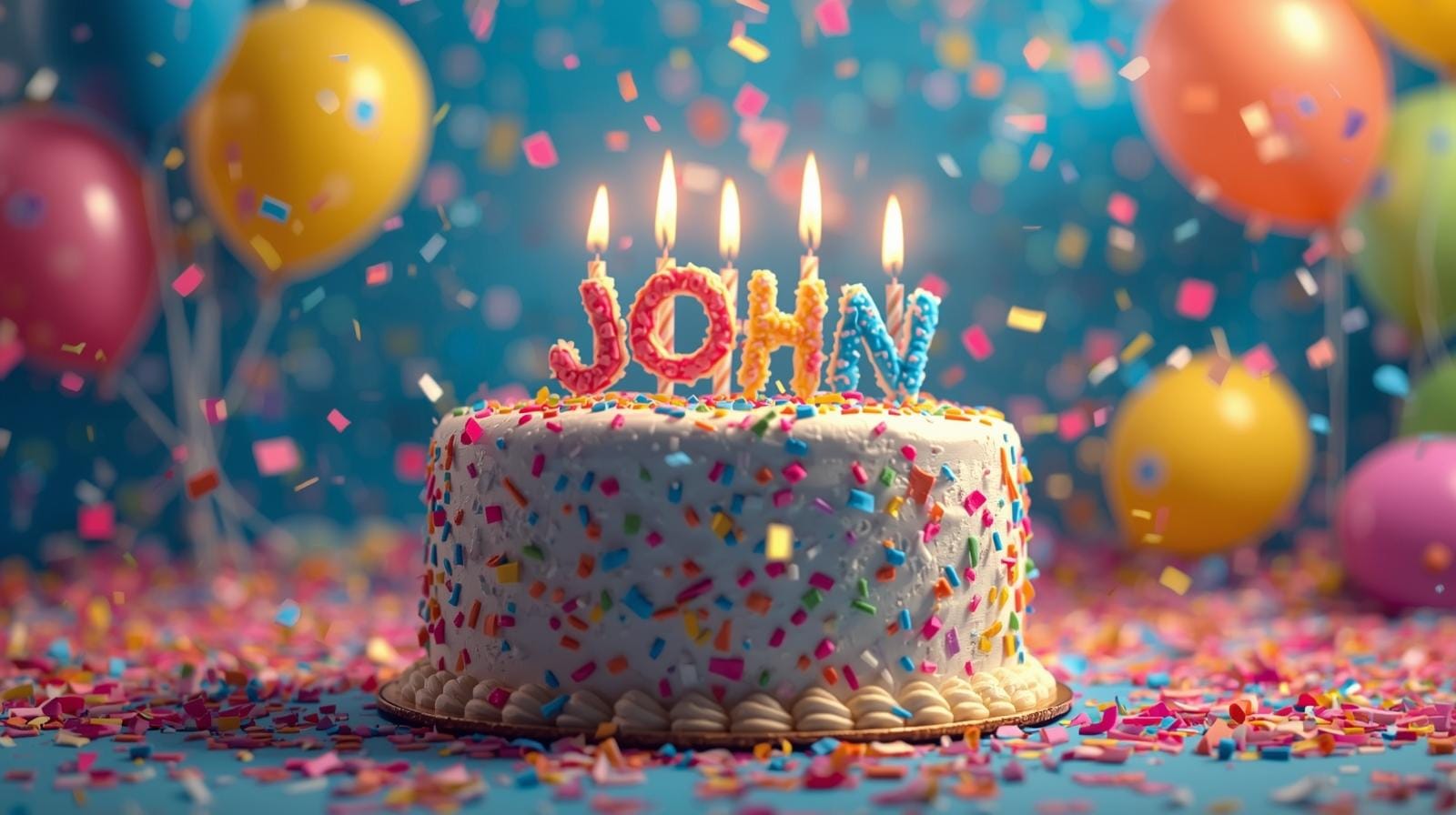 Funny birthday cake with name John and confetti