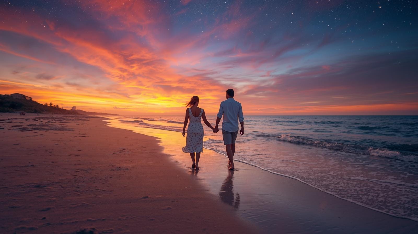 Couple enjoying sunset symbolizing romantic good evening wishes and evening love quotes
