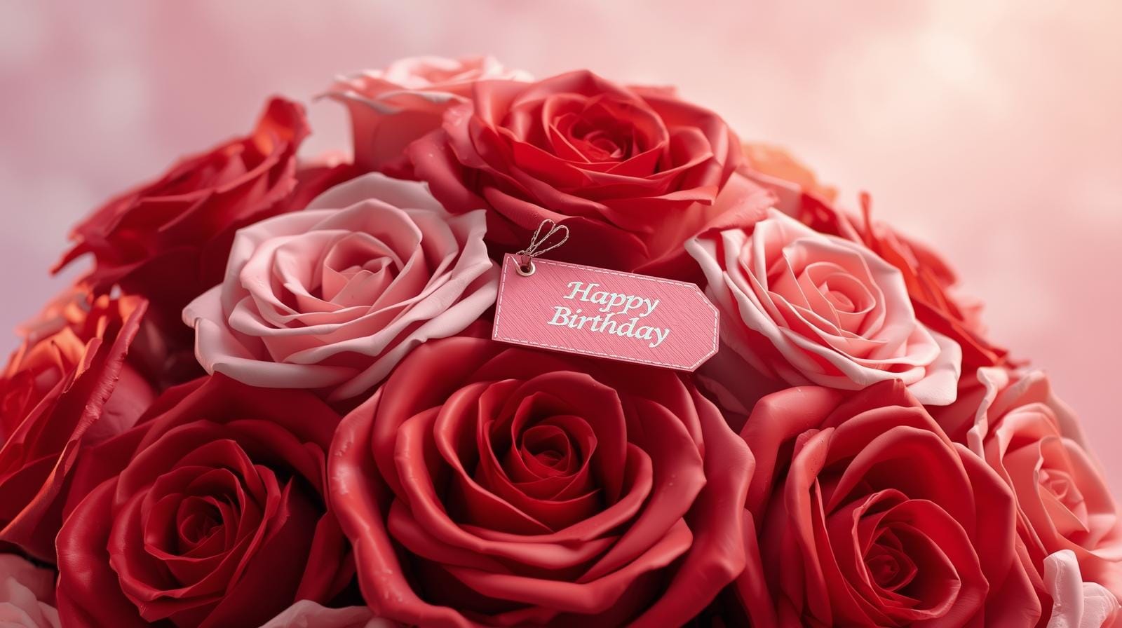 rose birthday bouquet with happy birthday tag