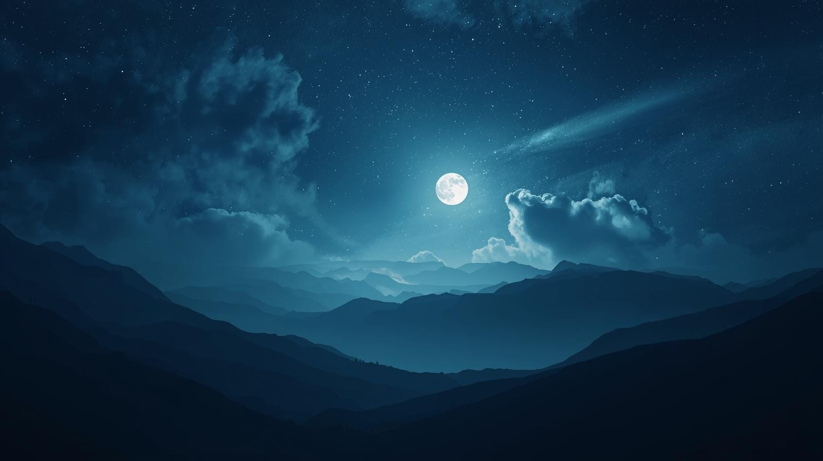Starry night over mountains for inspirational evening quotes and peaceful evening serenity