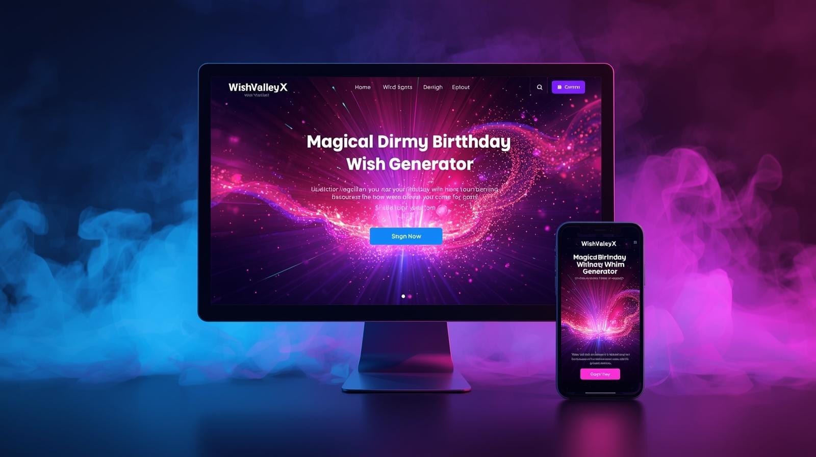 WishValleyX tool interface for magical birthday wishes with name