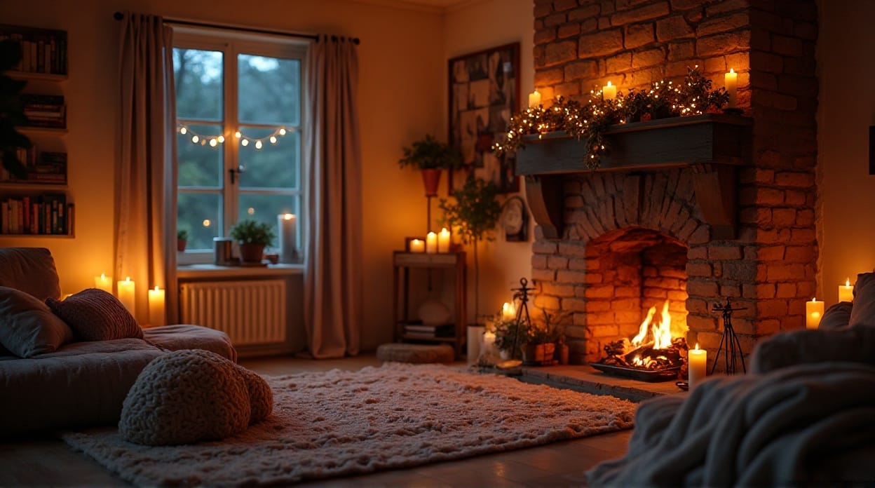 "Cozy home interior with warm lights for Sunday evening blessings"