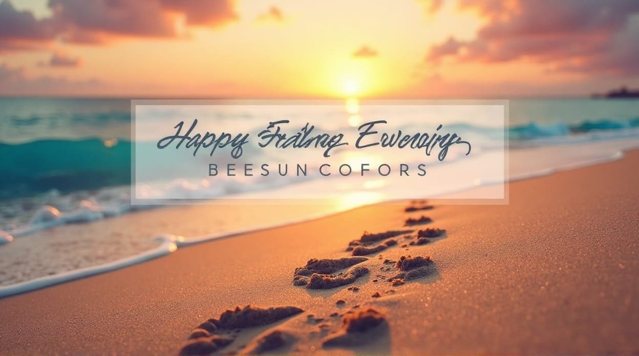 Happy Friday evening beach with weekend positivity.