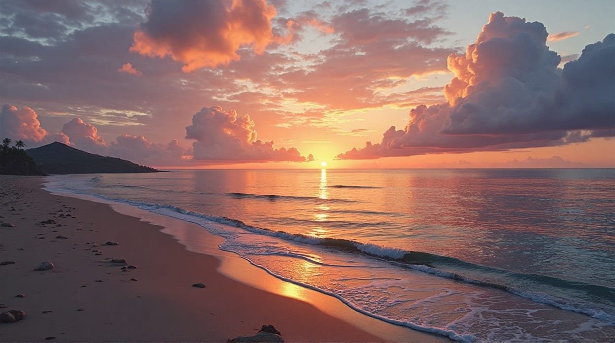 Beach sunset reflecting Saturday evening peace and calm.